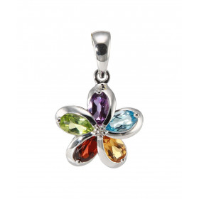 Pendentif Or Blanc 375 Pierres Fines Ce pendentif est serti d une améthyste, d une topaze bleue, d une citrine, d un grena...