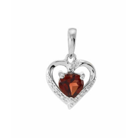 Pendentif Or blanc 375 Grenat coeur 5x5mm Diamant Pendentif or blanc 375 (9 carats) Grenat coeur 5x5mm (0,40 carat) 3 diam...