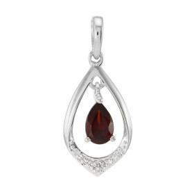 Pendentif or blanc 375 Grenat poire 6x4 diamant Pendentif or blanc 375 (9 carats Grenat poire 6x4mm (0,40 carat) montée su...