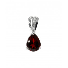 Pendentif Or Blanc 375 Grenat poire 8x6mm diamant Bélière sertie d un diamant 0.01 carat Grenat taille poire 8x6mm (1.1 ca...