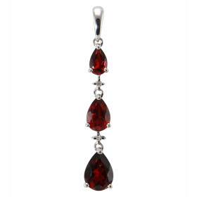 Pendentif Or Blanc 375 Grenat Poire Diamant Pendentif articulé serti 3 grenats forme poires (7x5 , 6x4 5x3mm) 2 petits dia...