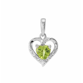 Pendentif Or blanc 375 Péridot coeur 5x5mm Diamant Pendentif or blanc 375 (9 carats) Péridot coeur 5x5mm (0,40 carat) 3 di...
