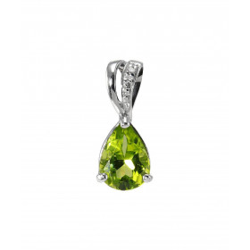 Pendentif Or Blanc 375 Péridot poire 8x6mm diamant Bélière sertie d un diamant 0.01 carat Péridot taille poire 8x6mm (1.1 ...