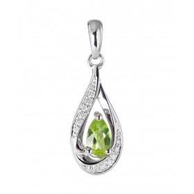 Pendentif Or Blanc 375 Péridot poire de 6x4mm et Diamants. Péridot taille poire mesurant 6x4mm et pesant 0.4 carat. Cette ...