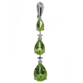 Pendentif Or Blanc 375 Péridot Poire Diamant Pendentif articulé serti 3 péridots forme poires (7x5 , 6x4 5x3mm) 2 petits d...