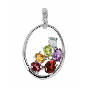 Pendentif Or blanc 375 Pierres fines et Diamant. Monture en Or blanc 375 (9 carats) sertie de pierres fines multicolores (...