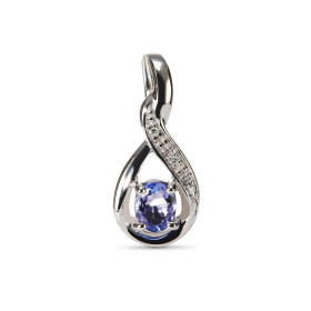 Pendentif Or Blanc 375 Tanzanite Ovale 5x3mm et Diamant