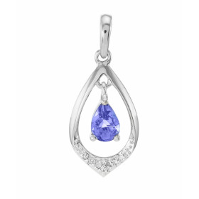 Pendentif or blanc 375 Tanzanite poire 6x4 et diamant