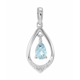 Pendentif or blanc 375 Topaze Bleue poire 6x4 et diamant