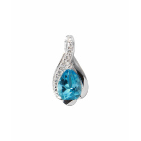Pendentif Or blanc 375 serti d une topaze bleue traitée taille poire 7x5mm 5 diamants Dimensions du pendentif (bélière inc...