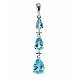 Pendentif Or Blanc 375 Topaze Bleue Poire Diamant Pendentif articulé serti 3 topazes forme poires (7x5 , 6x4 5x3mm) 2 peti...