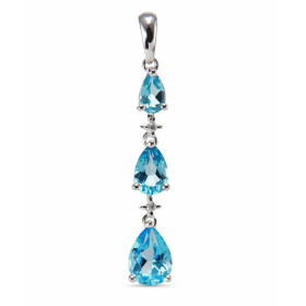 Pendentif Or Blanc 375 Topaze Bleue Poire et Diamant