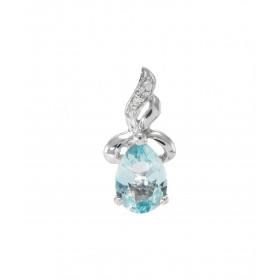 Pendentif Or Blanc 375 Topaze bleue traitée Poire 7x5mm Diamant Motif serti d une Topaze bleue traitée Poire 7x5mm (0.7 ca...
