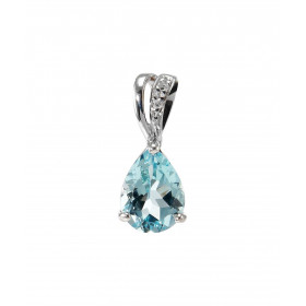 Pendentif Or Blanc 375 Topaze bleue traitée poire 8x6mm diamant Bélière sertie d un diamant 0.01 carat Topaze bleue traité...