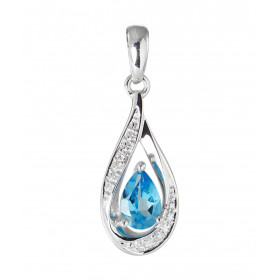 Pendentif Or Blanc 375 Topaze bleue traitée poire de 6x4mm et Diamants