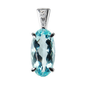  Pendentif Or Blanc 750 Aigue Marine 14x7mm Diamant Pierre ovale 15x7.5mm (3.3 carats) qualité AAA Bélière sertie 3 diaman...