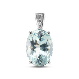 Pendentif Or Blanc 750 serti d une Aigue Marine Ovale 13.5x10mm diamants Bélière sertie 3 diamants pour un poids total 0.0...