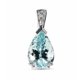  Pendentif Or Blanc 750 serti d une Aigue Marine poire 14.8x10mm Qualité AAA 3 Diamants Poids Aigue Marine : 6.1 carats Po...