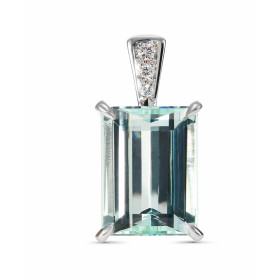  Pendentif Or Blanc 750 serti d une Aigue Marine Rectangulaire 13.6x10.2mm (7.8 carats) 3 diamants pour un poids total 0.0...