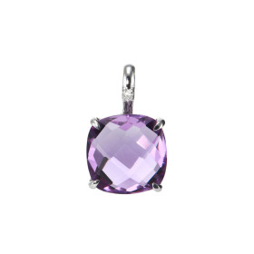 Pendentif Améthyste Diamant Or Blanc 750 L améthyste est taillée coussin mesure 8x8mm Elle est maintenue sur ce pendentif ...