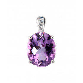  Pendentif Or Blanc 750 Améthyste Ovale 12x10mm Diamant Améthyste Ovale 12x10mm (3.9 carats) Bélière sertie 3 diamants pou...