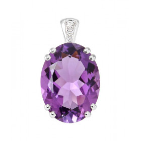  Pendentif Or Blanc 750 serti d une améthyste ovale 16x12mm (7,6 carats) 3 diamants Serti à griffes pour l améthyste à gra...