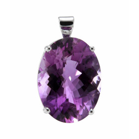  Pendentif Or Blanc 750 serti d une Améthyste Ovale 20x15mm Serti à griffes Poids Améthyste : 14 carats Dimensions du pend...