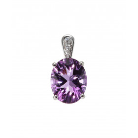 Pendentif Or Blanc 750 serti d une Améthyste ovale 10 x 8 mm (2.4 carats) 3 diamants pour un poids total 0,035 carat Dimen...
