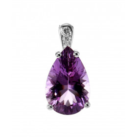  Pendentif Or Blanc 750 serti d une Améthyste Poire 14x10mm diamants Bélière sertie 3 diamants pour un poids total 0.04 ca...