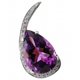 Pendentif Or Blanc 750 Améthyste Poire 22x15mm Diamants Améthyste poire 22x15mm (18.5 carats) Entourrage composé 24 diaman...