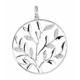  Pendentif Or Blanc 750  Arbre vie diamants Motif arbre vie entouré d un cercle serti 3 diamants Le poids total diamant es...