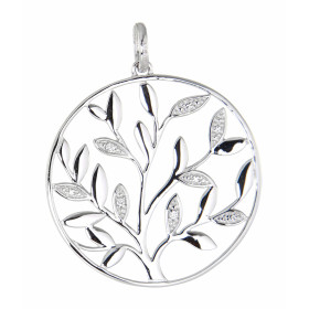 Pendentif Or Blanc 750 Arbre de vie et diamants