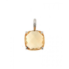 Pendentif Citrine Diamant Or Blanc 750 La citrine est taillée coussin mesure 8x8mm Elle est maintenue sur ce pendentif par...