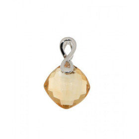 Pendentif Or  Blanc 750 Citrine Coussin 8mm