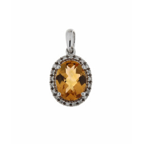 Pendentif Or Blanc 750 Citrine Ovale 8x6mm et Diamant