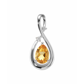 Pendentif Or Blanc 750 Citrine Poire 7x5mm et Diamant