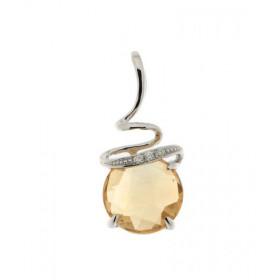 Pendentif en Or Blanc 750 serti d'une Citrine et de trois Diamants. Cette Citrine ronde taille rose mesure 8mm de diamètre...