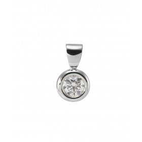 Pendentif en Or Blanc 750 serti d&#39;un Diamant rond de 4.2mm de diamètre. Poids Diamant : 0.30 carat. Couleur Diamant : ...