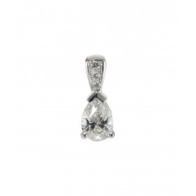 Pendentif Or Blanc 750 Diamant poire 0.70 carat D SI1 7x5mm et Diamants