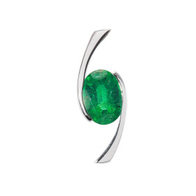  Pendentif Or Blanc 750 serti d une émeraude AAA Ovale 8x6mm Cette émeraude ovale mesure 8x6mm pèse 1,3 carat Les dimensio...