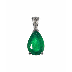  Pendentif Or Blanc 750 Emeraude  AAA Poire Diamant Emeraude 10.8x7.6mm (2.2 carats) taillée poire Bélière sertie 3 diaman...