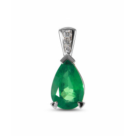  Pendentif Or Blanc 750 Emeraude AAA Poire 9x6mm Diamant Emeraude 9x6mm (1.8 carat) taillée poire Bélière sertie 3 diamant...