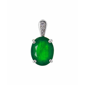 Pendentif Or Blanc 750 Emeraude Ovale 10x8mm Diamant Poids émeraude :1.9 carat 3 diamants pour un poids total 0,035 carat ...