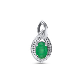 Pendentif Or Blanc 750 serti d une emeraude ovale 6x4mm d un diamant Dimensions du pendentif : 15 x 7,3 mm