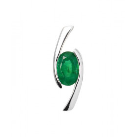  Pendentif Or Blanc 750 serti d une émeraude ovale 7x5mm (0,7 carat) Serti demi clos Dimensions du pendentif (bélière incl...