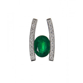 Pendentif Or Blanc 750 serti d une Emeraude Ovale 8x6mm (1,3 carat) 22 diamants 1mm (0,11 carat au total) Dimensions du pe...