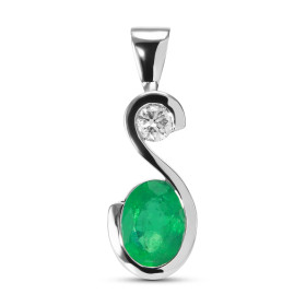  Pendentif Or Blanc 750 Emeraude Ovale 8x6mm Diamant Emeraude Ovale 8x6mm (1.05 carat) Diamant rond 3.4mm diamètre (0.17 c...
