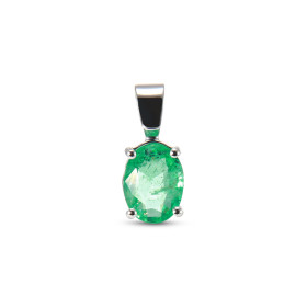  Pendentif Or Blanc 750 serti d une émeraude ovale 8x6mm (1.1 carat) Serti à griffes 