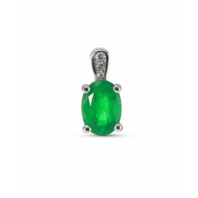 Pendentif Or Blanc 750 Emeraude Ovale 9x7mm Diamant Emeraude taile ovale 9x7mm sertie à griffes Poids émeraude : 1,4 carat...
