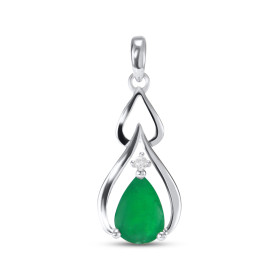  Pendentif Or Blanc 750 serti d une emeraude taille poire 7x5mm d un diamant Dimensions du pendentif : 21 x 8 mm 